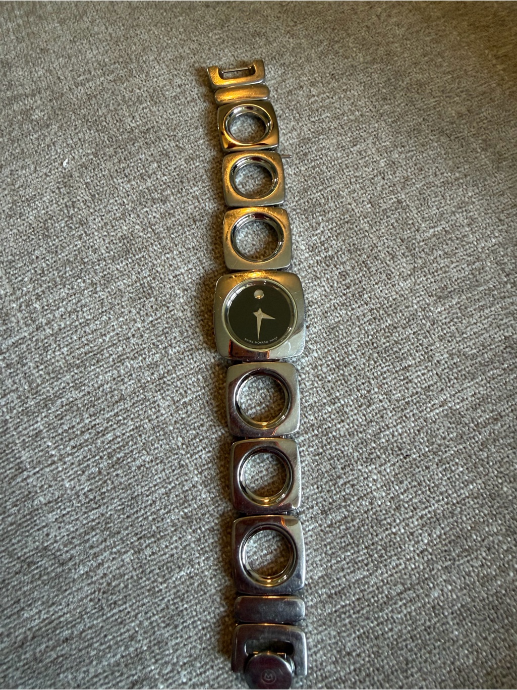 Movado Silver Tone Modern Bracelet Watch With Black Dial